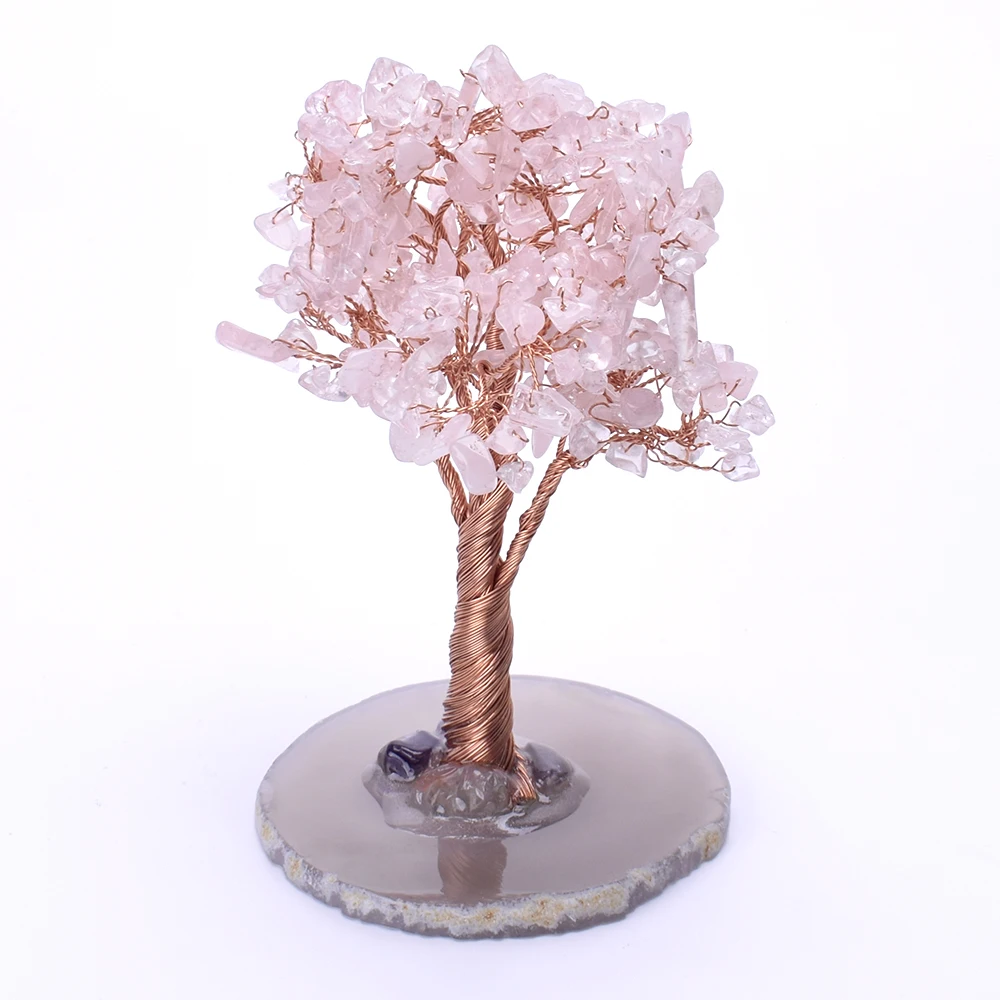 Хрустальная роза кварца Монета на удачу дерево фигурка розовый орнамент дерево фэншуй с натуральным агатом стенд для домашнего офиса Декор