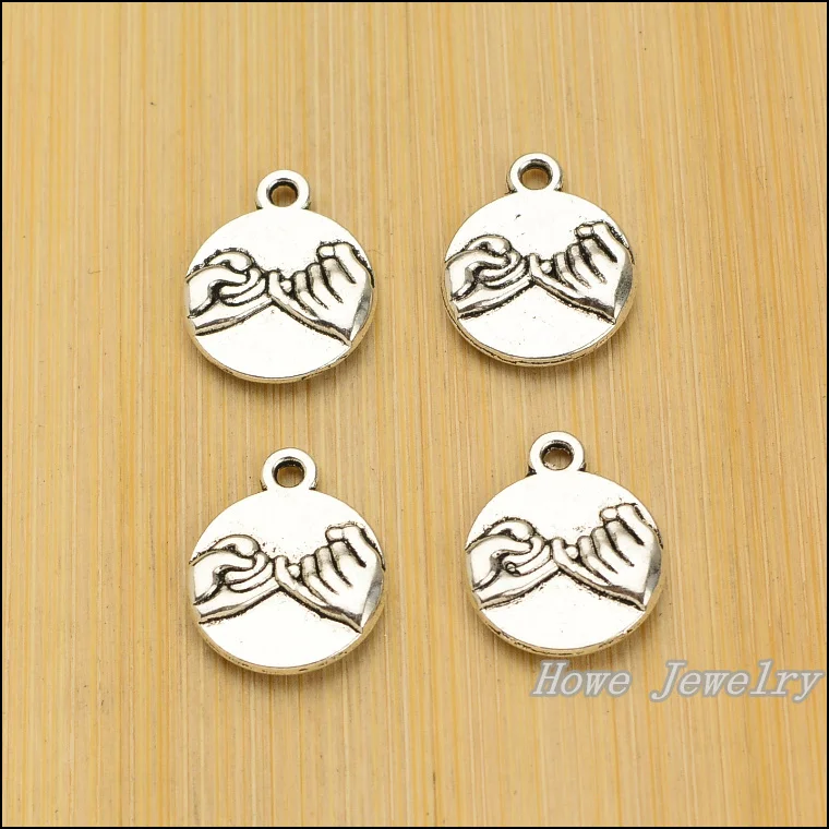 

80PC fashion double-side round hand in hand pendant Tibetan silver fits for European Charm Bracelet Collier DIY jewelry