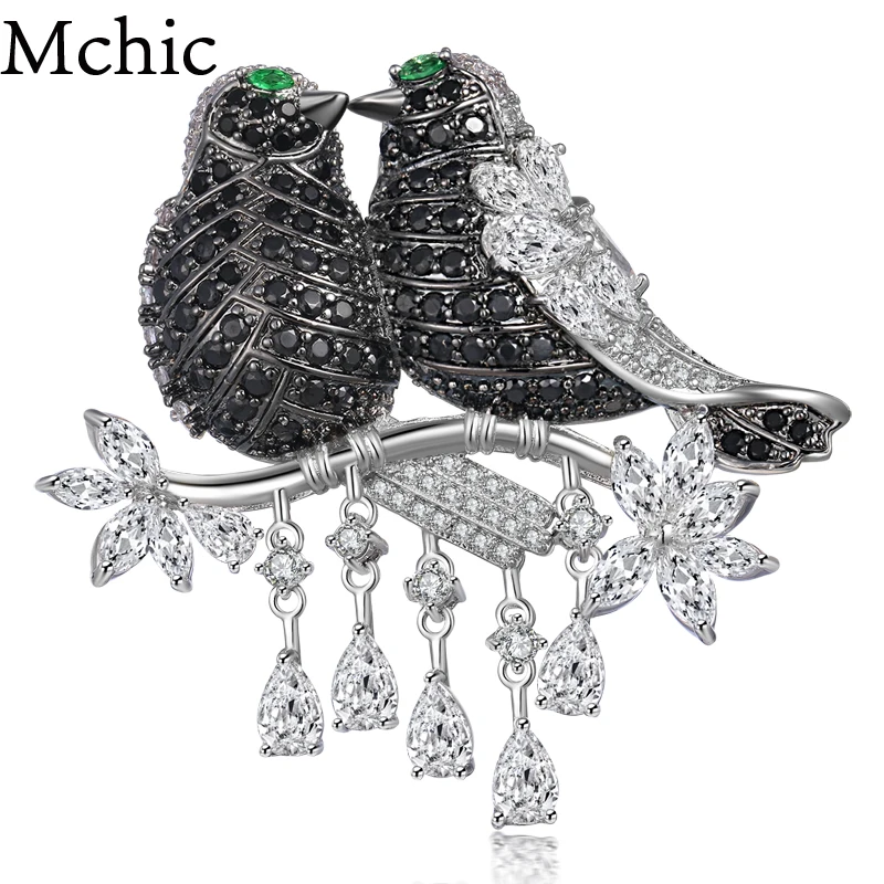 

Mchic AAA+ Luxury Cubic Zirconia Magpie Lover Bird Pendant Brooch Pin Animals Broche Corsage For Female Exquisite Top Grade Gift