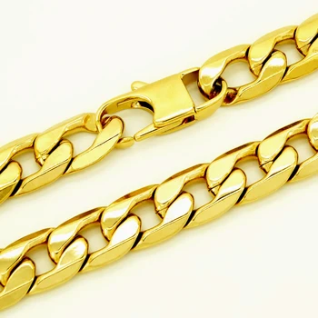 

Masculine Choker Stainless Steel Gold Color Necklace 12MM 20''-36'' Inches Men Women Fashion Jewelry Curb Cuban Chain