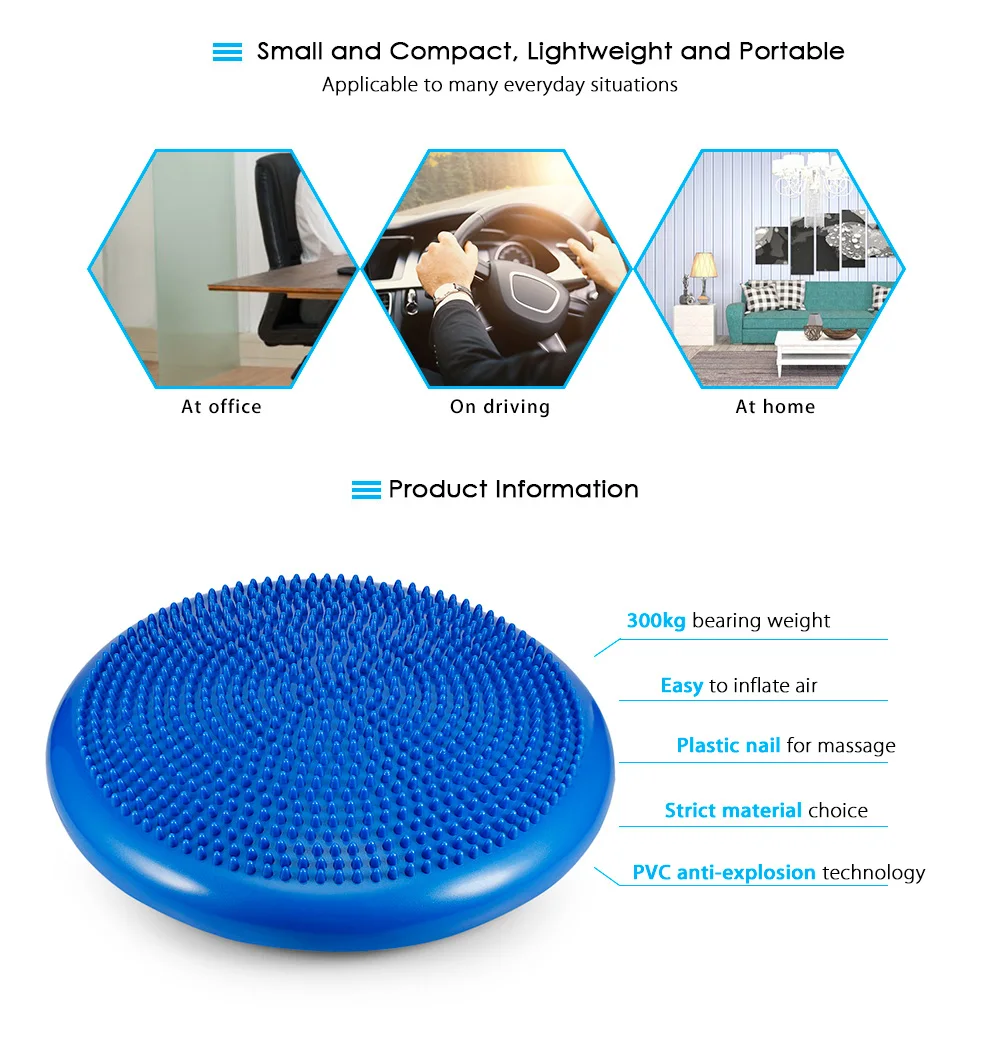 1pcs Durable Inflatable Yoga Wobble Stability Balance Disc Massage Cushion Mat