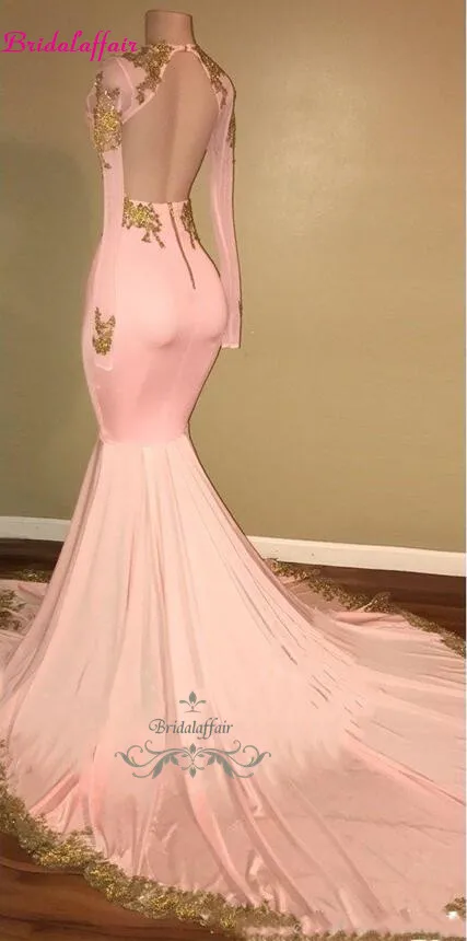 Скромное Сексуальное розовое платье для выпускного с подолом в виде русалочьего хвоста с глубоким v-образным вырезом длинное платье de soiree Золотое платье с аппликацией