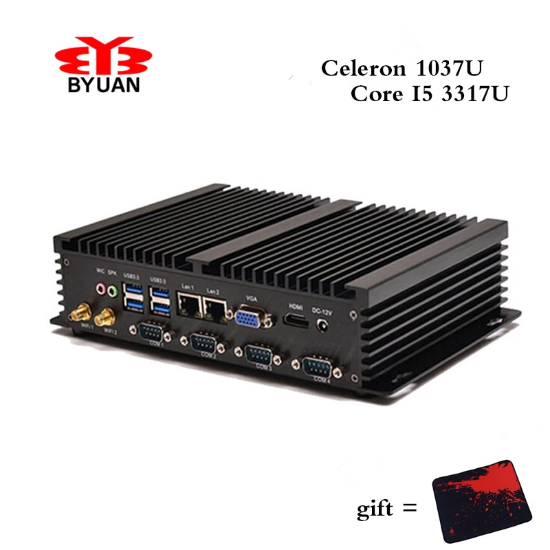 Fanless pc industrial PC with USB 3.0 Dual Gigabit Lan 4 COM HDMI Auto Boot Celeron C1037U Core i5 3317U Support XP/WIN7/win8.1