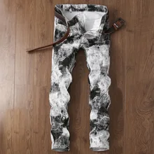 Новые мужские модные белые джинсы с принтом мужские прямые джинсы со средней посадкой Эластичные зауженные повседневные брюки больше размеров 29-34 36 38