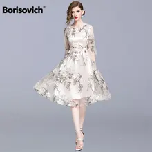Borisovich, женские летние повседневные платья, новинка, модная Цветочная вышивка, длина до колен, а-силуэт, Женские Элегантные платья для вечеринок N1078