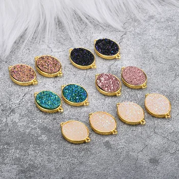 

Min order 20pcs/lot color resin Imitation ore decoration geometry ovals shape alloy charms diy jewelry earring/necklace pendants