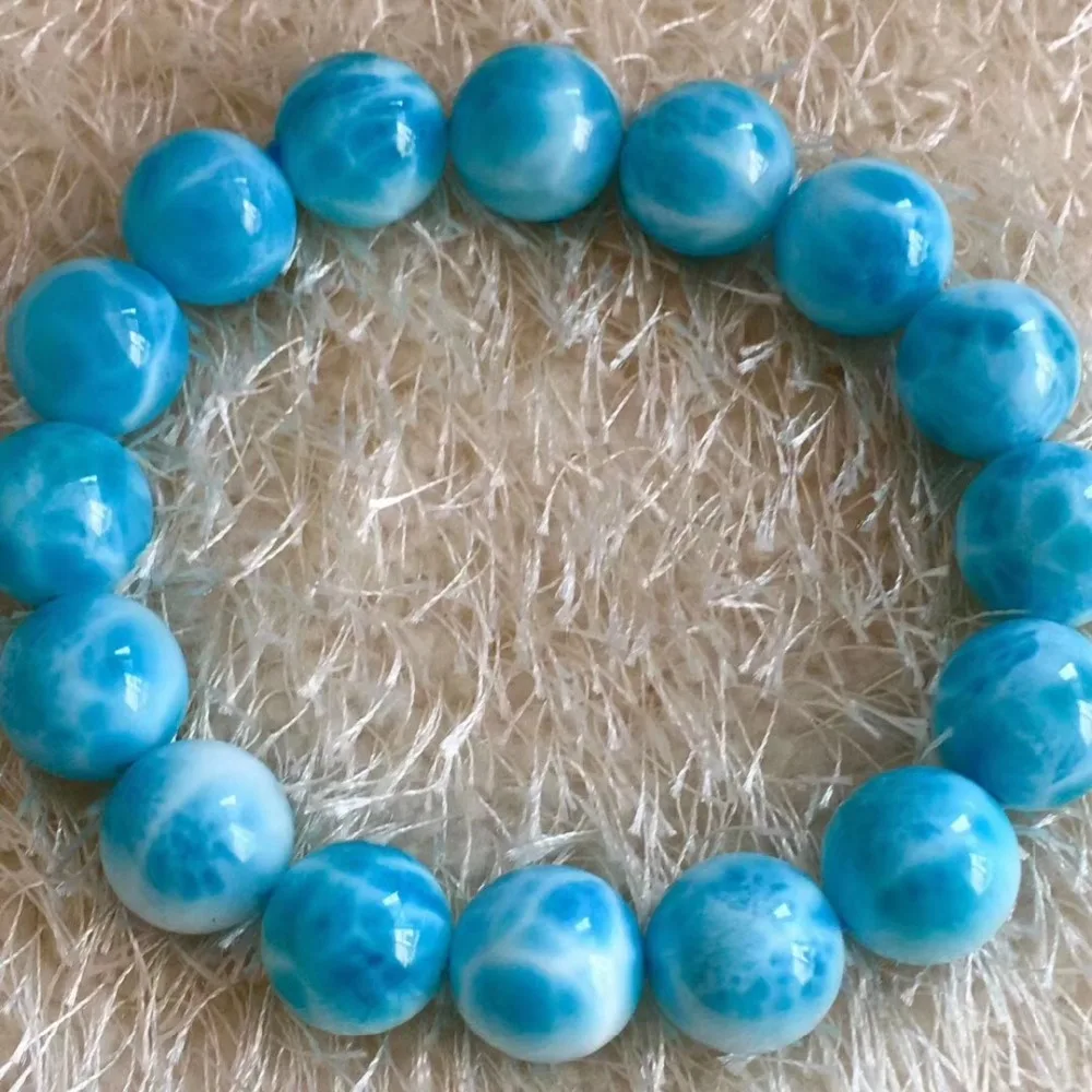 Natural Larimar Stone Round Beads Bracelet  (3)
