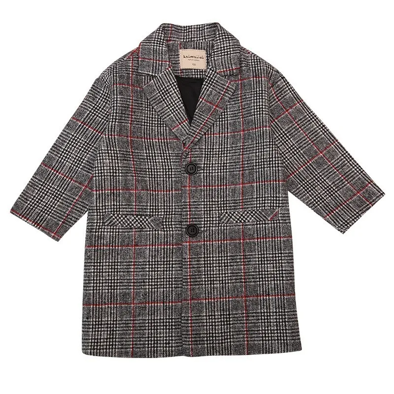 

Boutique Outfits Kids Clothes Fall Winter Boy Wool Coat Fashion Long Sleeve TurnDown Collar Cloak Two Color Plaid Jacket On Sale