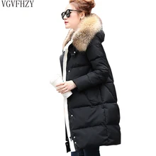 Зимняя женская куртка, пальто, длинная парка с капюшоном, толстый теплый пуховик, Воротник из меха енота, пуховик на утином пуху, женская зимняя верхняя одежда