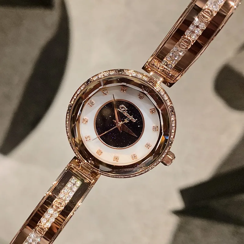 

New zircon rose gold bracelet full drill strap fashion Mercury Star Shell Watch
