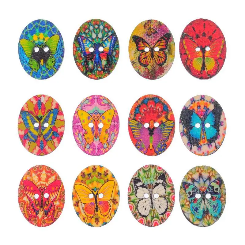 

Urijk 50PCs Wooden Buttons For Clothing Floral Butterfly 2 Hole Buttons Fit Sewing DIY Scrapbooking Handicraft Random Mixed