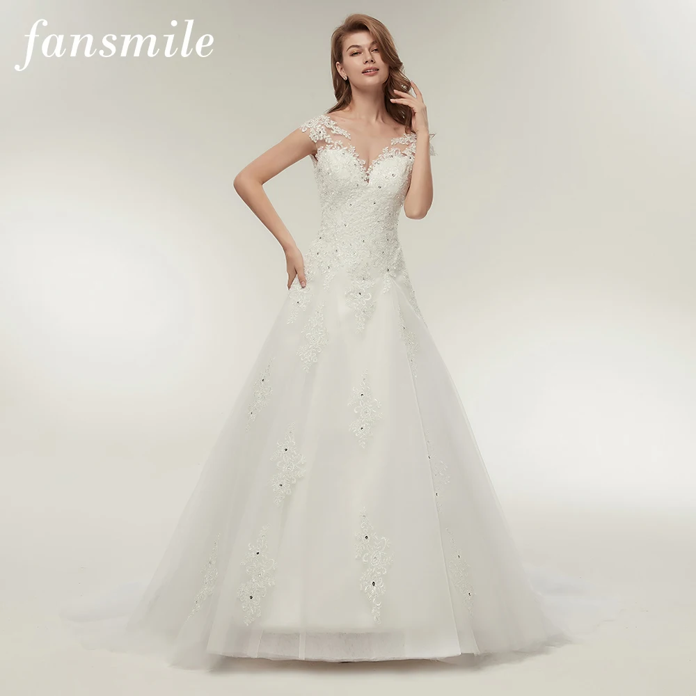 Fansmile, Тюлевое свадебное платье, Vestidos de Novia, с вышивкой, кружевное свадебное платье русалки,, свадебные платья размера плюс, индивидуальные FSM-138M