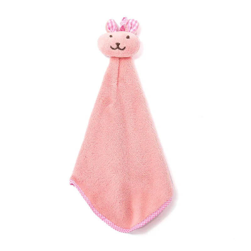 Милое детское полотенце для рук с мультяшным животным Кроликом, плюшевое кухонное мягкое подвешивающее банное полотенце, детские подарки - Цвет: Розовый