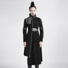 2017 Punk Women Asymmetric Hem Jackets Coat Steampunk Gothic Black Pu Leather Long Jacket Trench