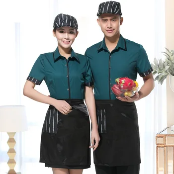 

(10 set-Shirt&Apron) waiter overalls hotel waitress work clothes restaurant wear supermarket uniforms with apron by