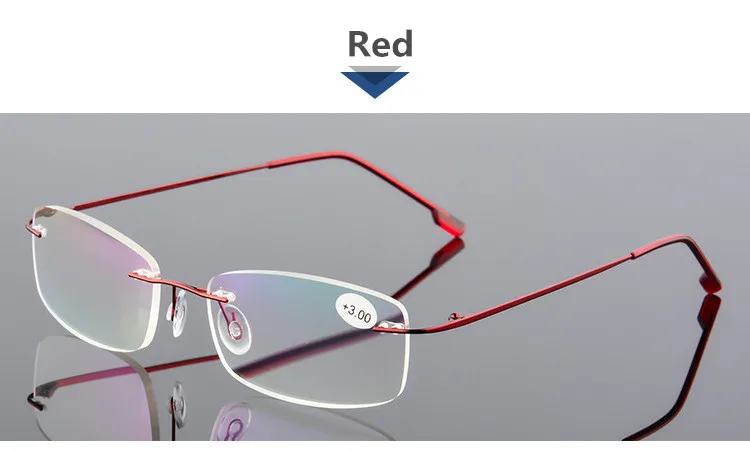 Сверхэластичные складные титановые очки для чтения без оправы, очки для дальнозоркости для мужчин и женщин+ 1,0+ 1,5+ 2,0+ 2,5+ 3,0+ 3,5++ 4 - Цвет оправы: C5 Red