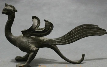

WBY 812+++++8" Old Chinese Bronze Copper Collect Folk Bird Peacock Peafowl Phoenix Statue