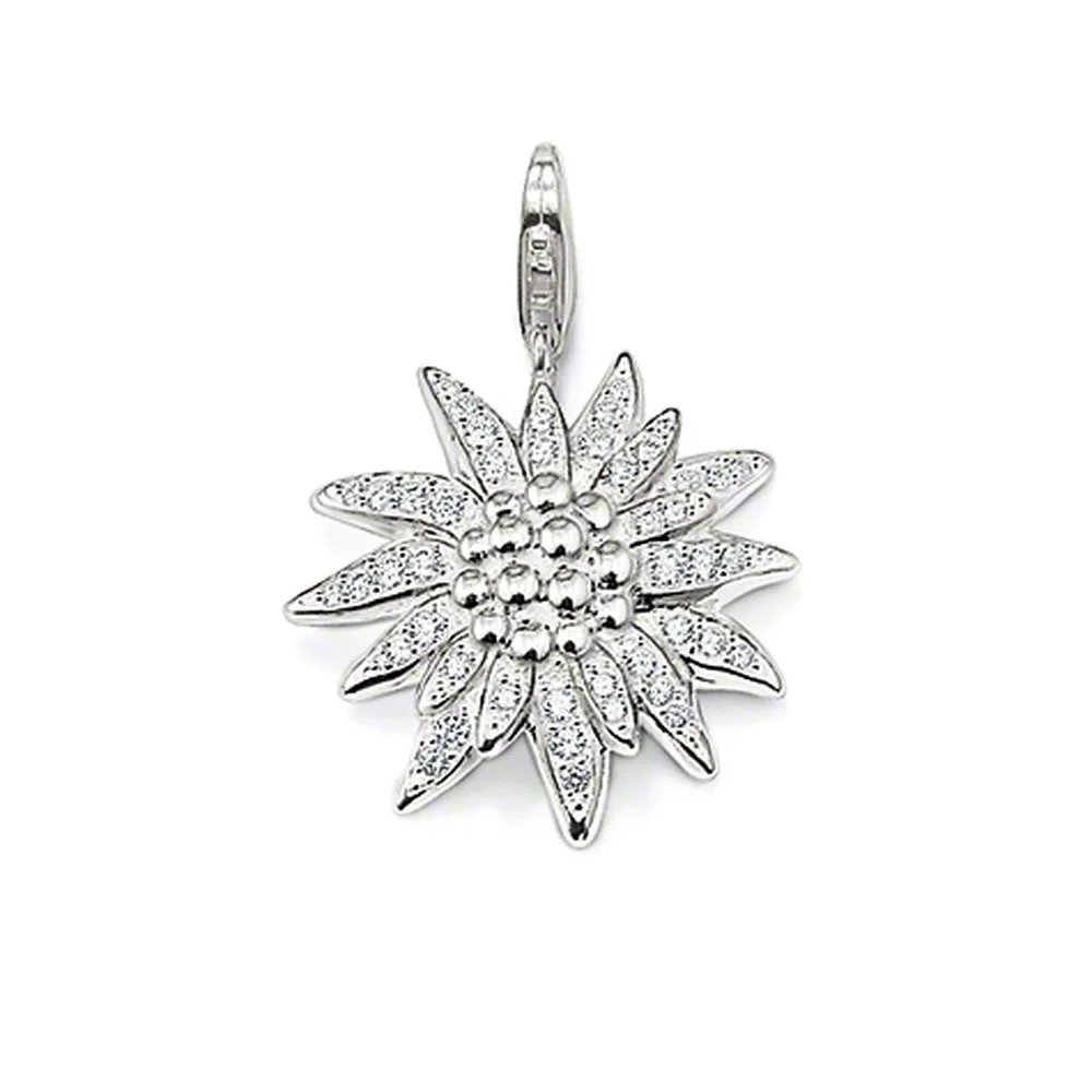 

Silver White Zirconia Edelweiss Charm Pendants, Trendy Bracelet Chain Necklace Accessories Pendant Jewelry Bijoux Gift for Women