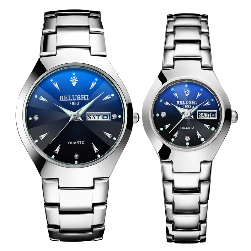 Goedkoop Paar Horloges 2019 Top Kwaliteit Wolfraam Stalen Zwarte Polshorloge Voor Mannen En Vrouwen Armband Vrouwelijke Horloge Reloj Hombre Lover saat