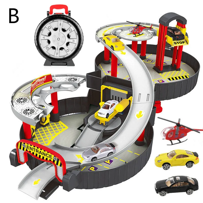 Спиральные ролевые дорожки для машин для детей город парковки игрушечный гараж городской автомобиль Грузовик Авто 2 этажа Игровой Набор шин игрушечных автомобилей - Цвет: Tyre parking garage