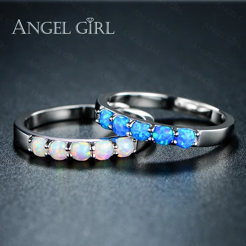 

AngelGirl Simple Ring Round White Pink Blue/white Fire opal rings for Women Trendy Engagement Wedding opal ring fashion Jewelry