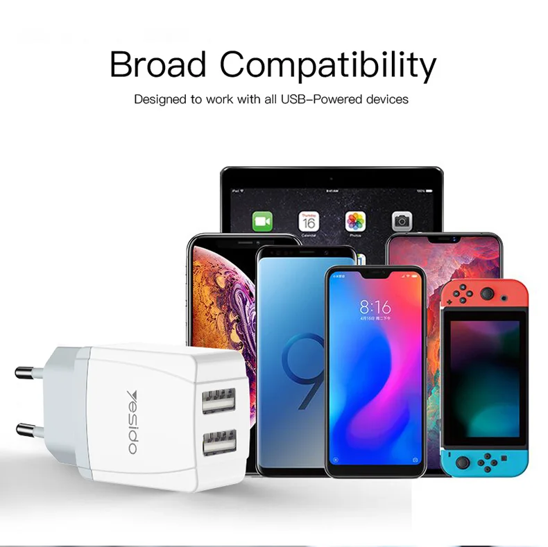 Yesido YC21 двойное настенное зарядное устройство USB с кабелем Micro USB для iPhone X XS 8 7 samsung Xiaomi быстрое зарядное устройство USB адаптер EU штекер