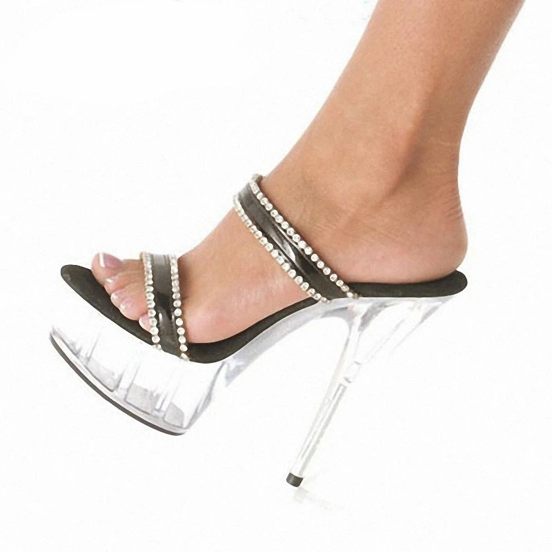 

Crystal Shoes Transparent Platform Women's Shoes Rhinestone Night Club Model Walking Show Shoes Super High Heel Slippers SJ0003