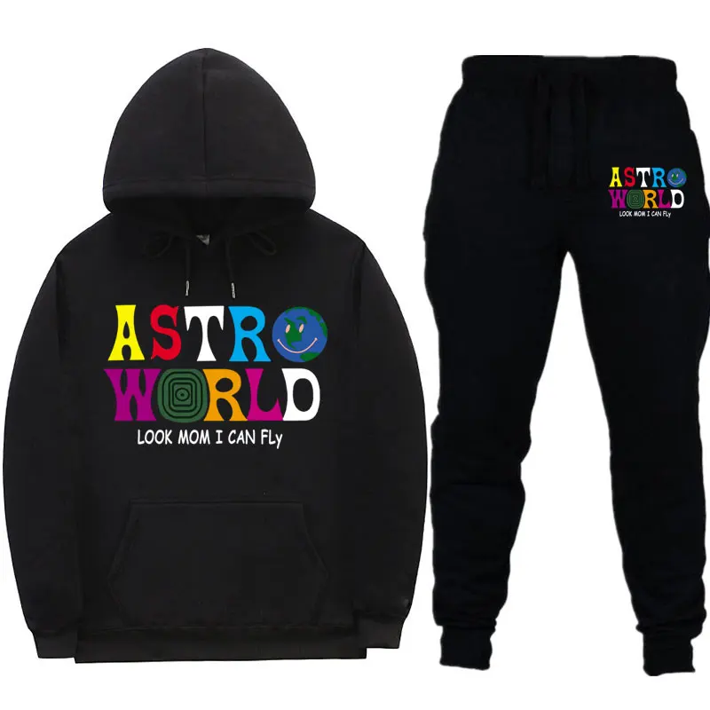 Модные уличные толстовки ASTROWORLD, костюм, спортивный костюм, черные, серые, темно-серые спортивные штаны, одежда для фитнеса, толстовка, штаны - Цвет: Black MK0226