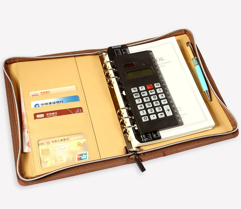 

Business Looseleaf Zipper Bag Notebook Tool A5 Multifunctional Notebook Leather Manager Clip