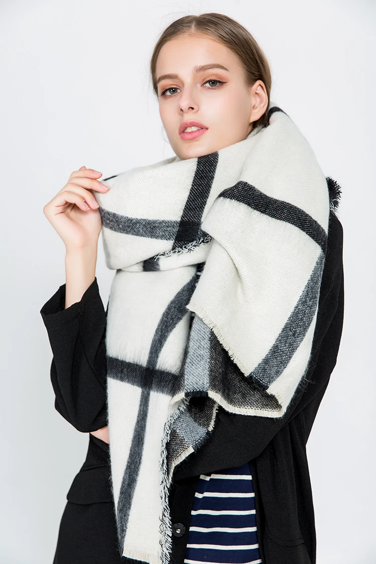 Леди Blinger черный белый большой размер плед двусторонний шаль и обертывания теплые зимние толстые кашемировые шарфы