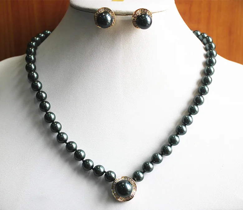 

simple style jewelry set! Wholesale 8mm pure black pearl necklace 14mm pearl earring and pendant jewelry set>>002 (A0516)
