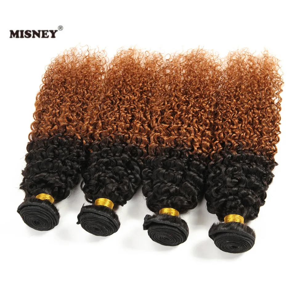 Misney Non Remy Jerry Curl два тона Омбре T1B/30 человеческие волосы 4 пучка натуральные волосы производства Бразилии плетение человеческих волос наращивание