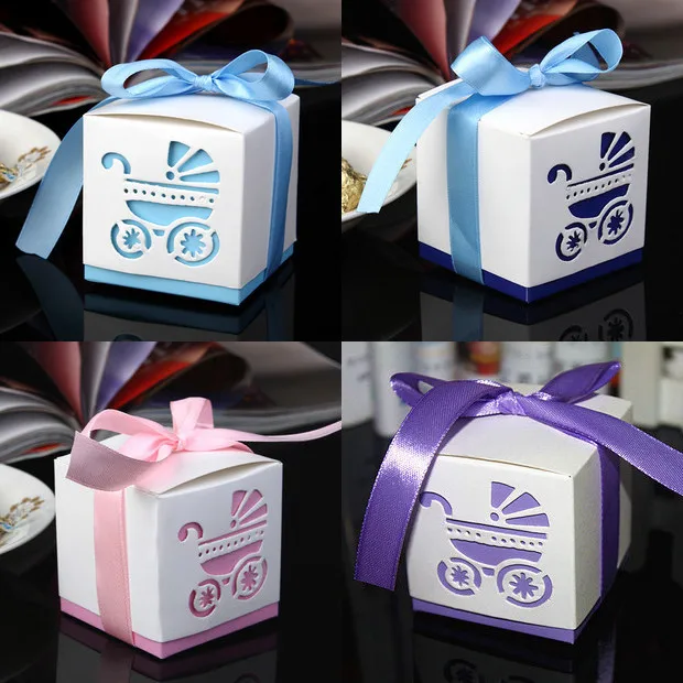 20pcs laser cut wedding candy box personalized blue baby shower personalized candy boxes