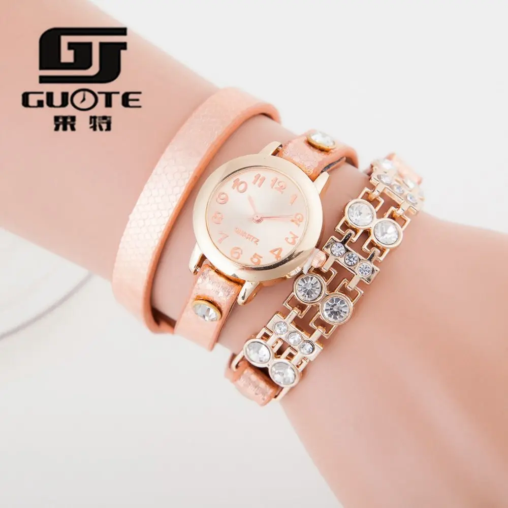 

GUOTE 3-Round Long Strap Bracelet Wristwatch 2016 Luxury Rhinestone Women Quartz Watch Ladies Dress Watch Relogio Feminino Clock