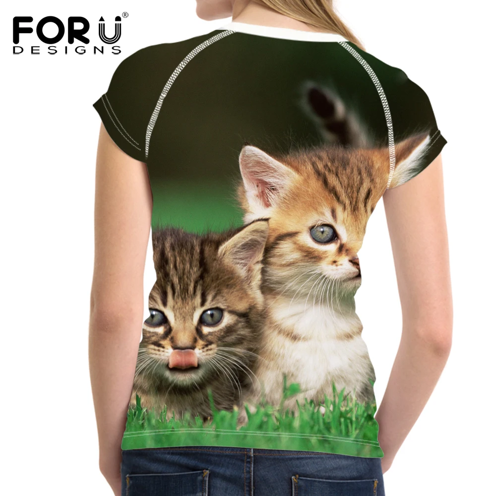 FORUDESIGNS/футболка с животными футболка котом женская летняя Короткая Повседневная
