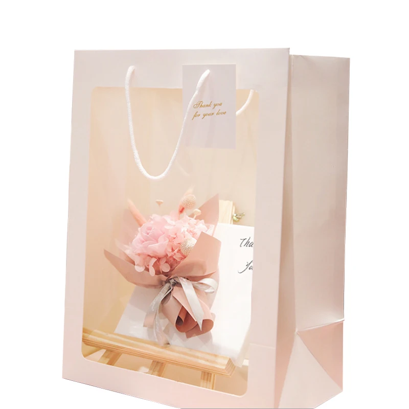 

5pc/Christmas portable gift packaging bags with handles Wedding Birthday Party Transparent Kraft Paper food flower Storage bags
