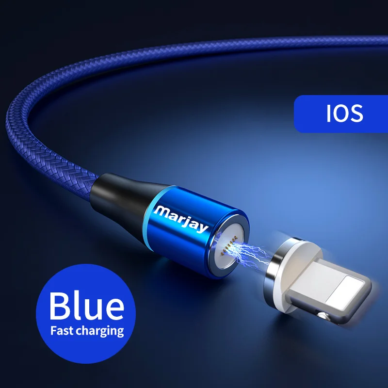 Marjay 3A магнитное зарядное устройство 2 м Micro Usb кабель для iphone Usb type C Быстрая Зарядка адаптер магнит зарядное устройство провод для samsung Xiaomi - Цвет: Blue For iPhone