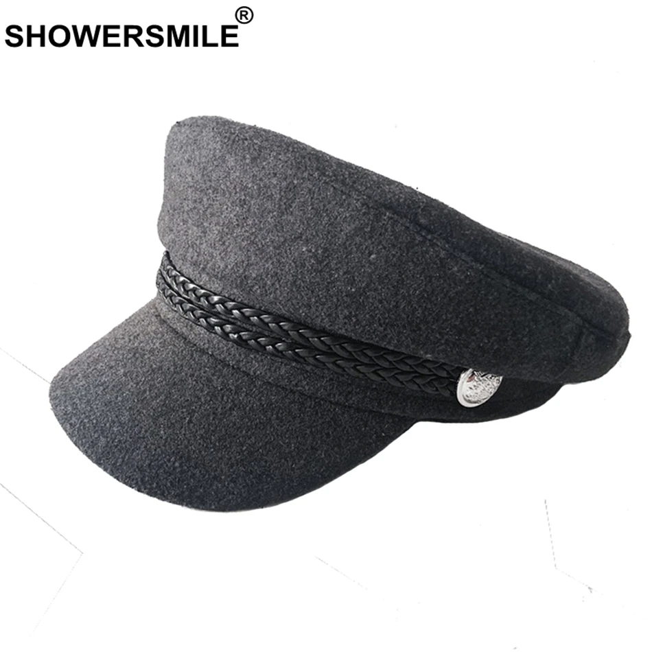 SHOWERSMILE шерстяная плоская шапка s, женская серая кепка Newsboy, Женская Морячка, Женская британская винтажная теплая зимняя шапка для художника, береты черного цвета