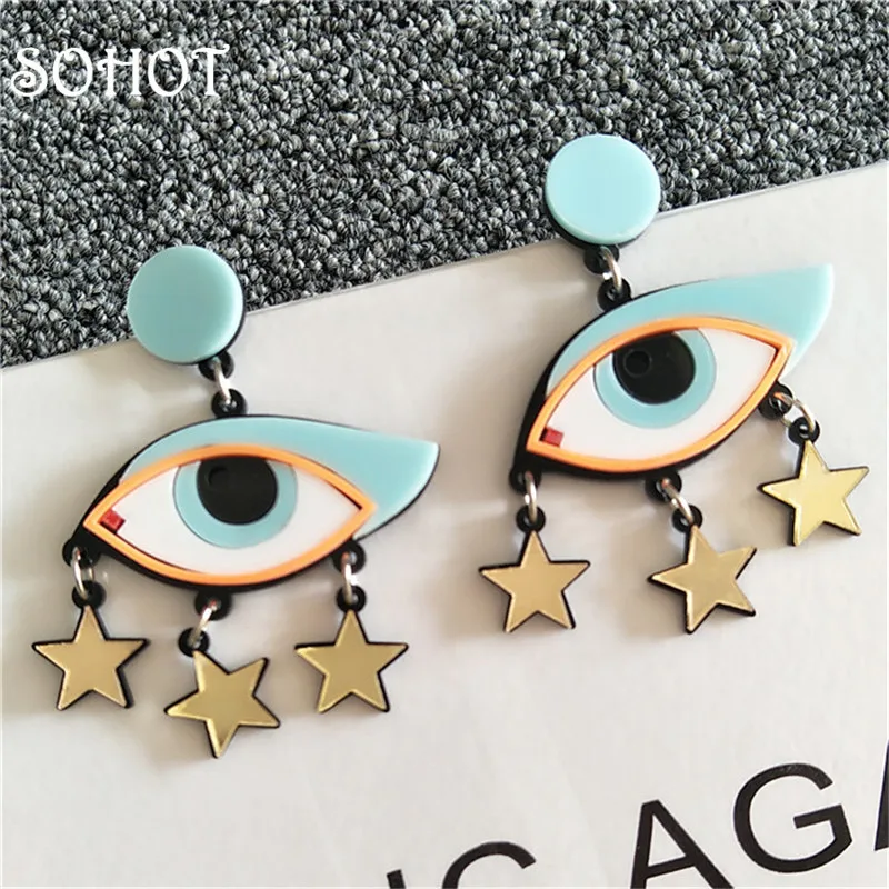 

SOHOT Trendy Hyperbole Big Acrylic Eyes Drop Earrings Chic Cute Star Tassel European Brand Charming Party Jewelry Bijoux