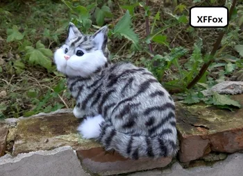 

creative real life gray stripe cat model plastic&furs squating cat doll gift about 21x24.5cm xf1370