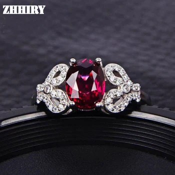 

Natural Garnet gem ring genuine Solid 925 sterling silver Real stone rings woman jewelry platinum plated ZHHIRY