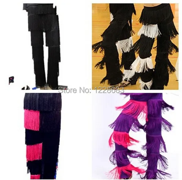 Dance Pants Black Red Purple Blue White Latin Dance Salsa Woman Pants Girls Tango Dance Costumes Fringe Clothes / Samba Pants