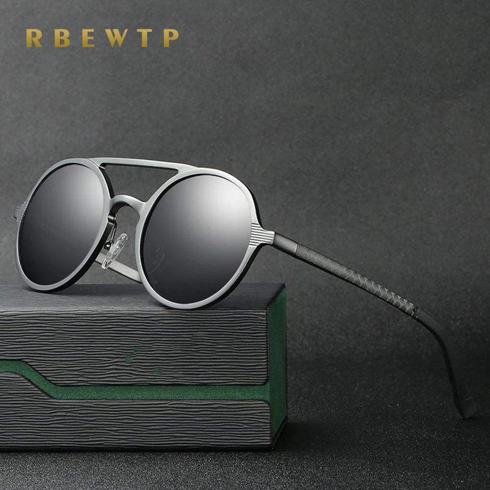

RBEWTP Brand Unisex Aluminum magnesium Sun Glasses Polarized Coating Mirror Driving Sunglasses Round Male Eyewear For Men/Women
