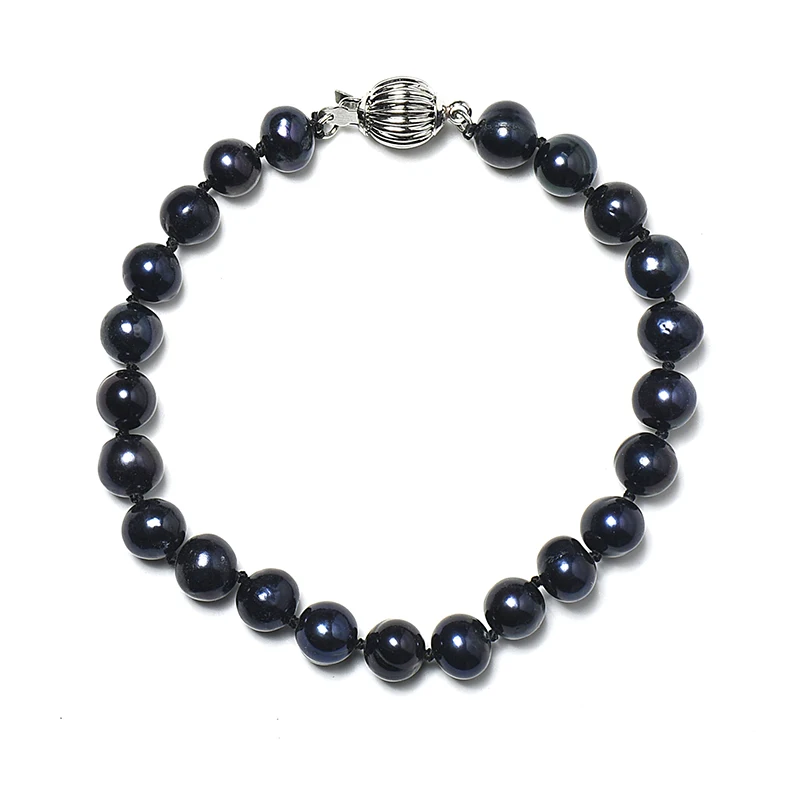 

7-8 MM Slender Size with Pure Black and Fine Customized Freshwater Natural Pearl Bracelet Application for women
