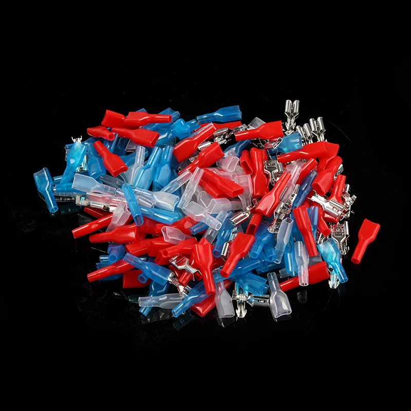 

100PCS 6.3mm Crimp Terminal 50 Female Spade Connector Seal Electrical Wire Connectors Crimp Terminal Set with 50 Case