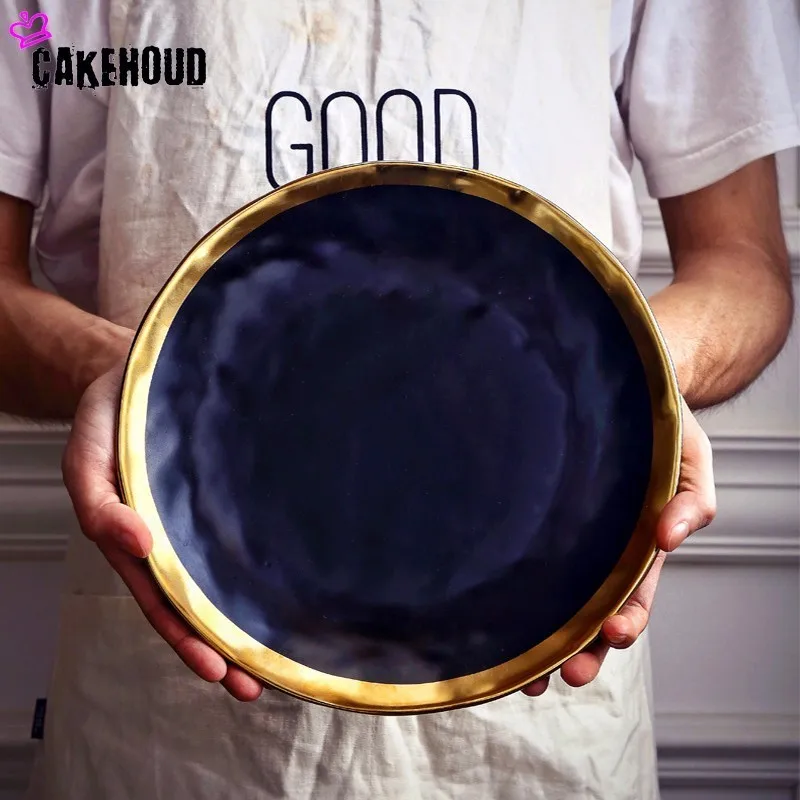 CAKEHOUD Европейский стиль керамические тарелки позолоченные черные западные блюда для стейка посуда для фруктов тарелка для салата кухонная посуда