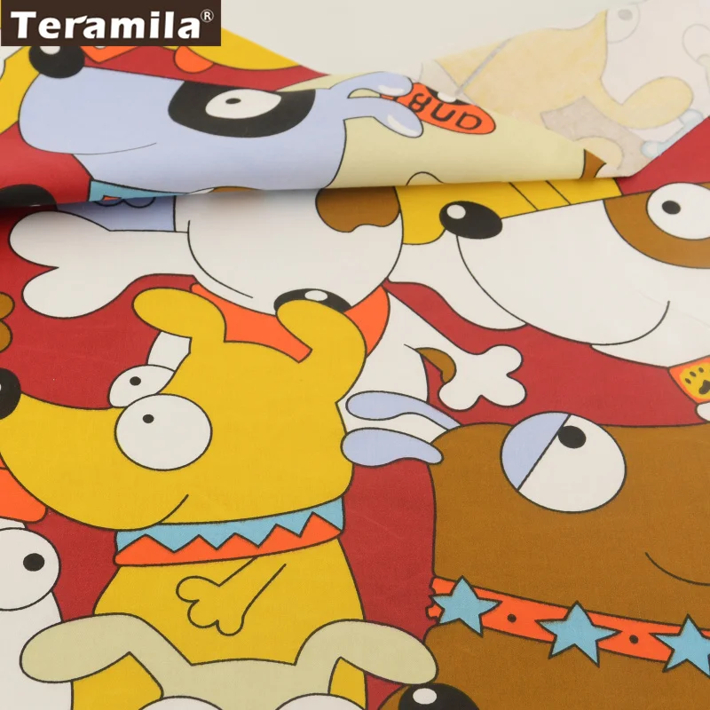 

News Cartoon Lovely dogs Design 100%Dark Red Cotton Fabric Fat Quarter Home Textile Material Bed Sheet Patchwork