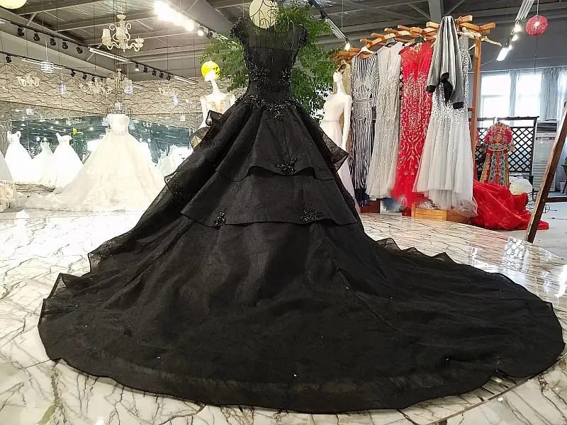 Новое поступление, роскошные черные свадебные платья, готический стиль, винтажное свадебное платье принцессы с длинным шлейфом, расшитое бисером, с рукавами-крылышками