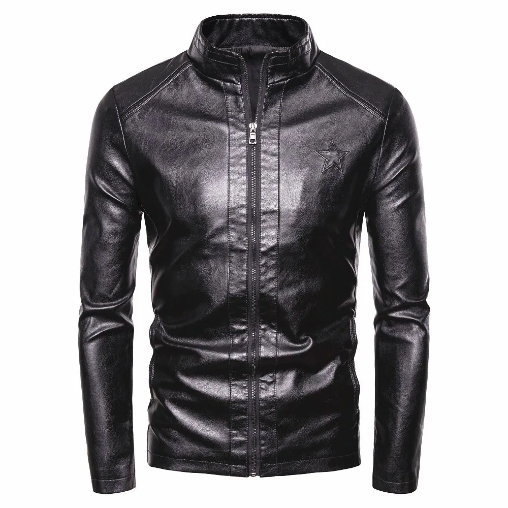 Мужские осенне-зимние повседневные мотоциклетные кожаные куртки, пальто, Мужская модная куртка из искусственной кожи со стоячим воротником, мужские пальто 4XL плюс - Цвет: 03 Black
