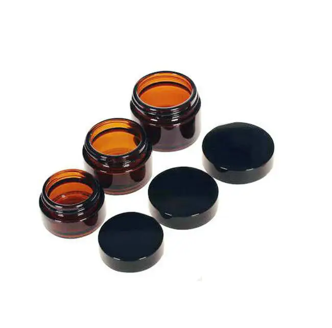 Hot sale 5G/10G/20G/30G/50G amber glass cream jar,cosmetic container,Cosmetic Jar black lid glass bottle